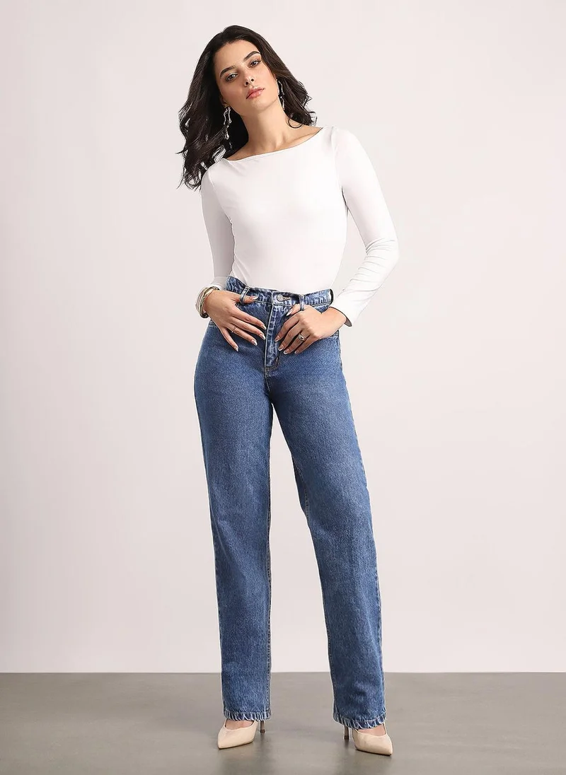 Urbano Fashion  Urbano Fashion Women's Light Blue High Rise Straight Fit Washed Jeans Non-Stretchable for Women | Best Price UAE